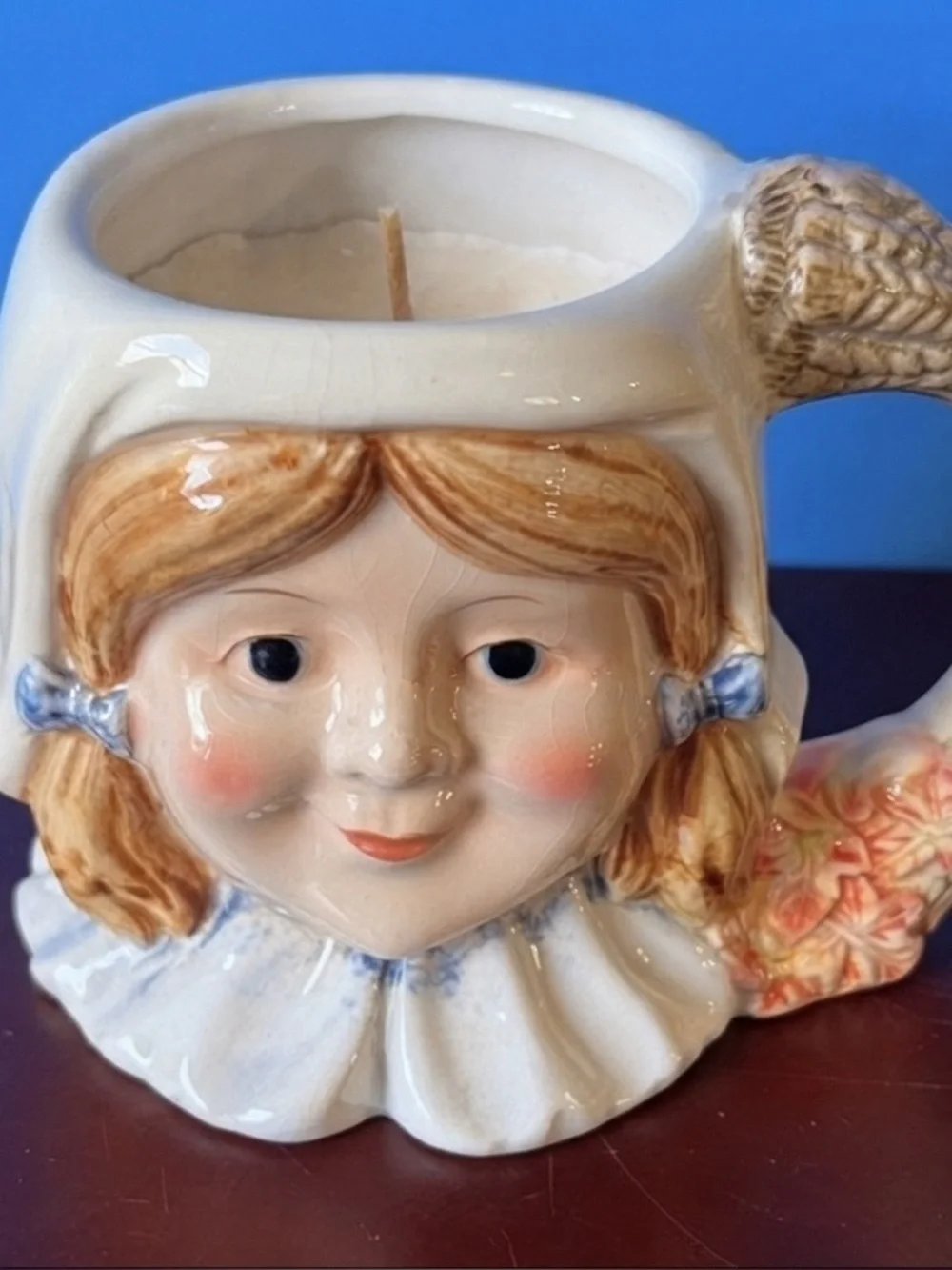Vintage 1980’s Charming Ceramic Girl Face Mug candle